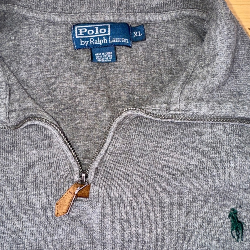 Polo Ralph Lauren 1/4 Zip Pullover‎ Sweater Gray XL Cotton Knit Casual Logo